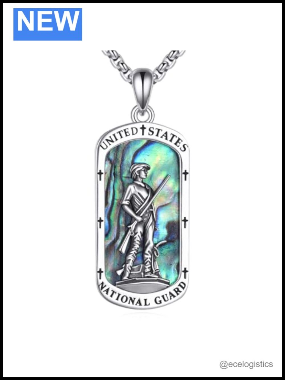 S925 Sterling Silver Military Dog Tag Pendant Necklace 22in Chain Gift